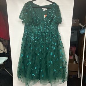 Ever Pretty Teal Woman Dress with Leaf Design
